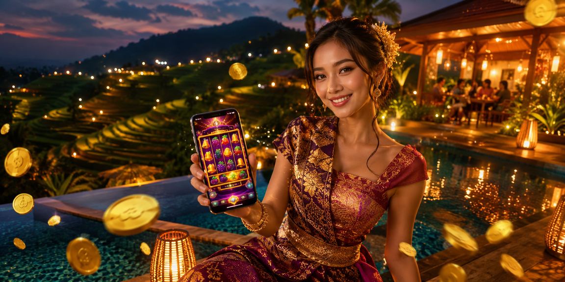 Suasana mesin slot neon di pasar malam Vietnam